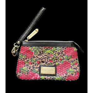 Betsey Johnson Betseyville Wristlet Sequin Cheetah Blossom Bag